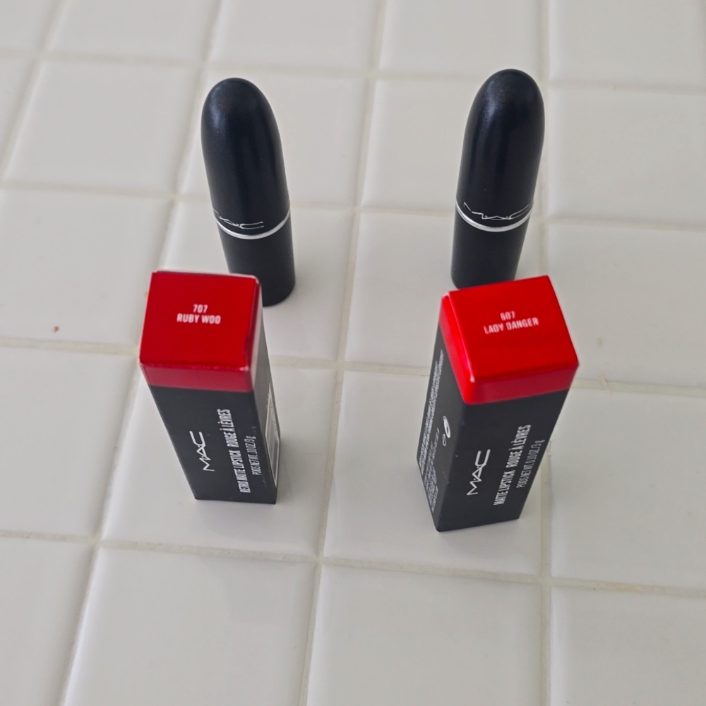 Mac Ruby Woo and Lady Danger Matte lipstics